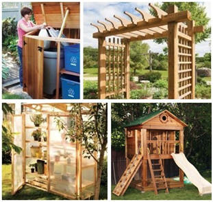 Free, DIY Backyard Structure Plans from CanadianHomeWorkshop.com -  Build your own durable, attractive and practical trash center, garden and patio pergolas, children's play tower, outdoor closet or convenient knock-down and store-away greenhouse. (Photos: Roger Yip and Juan Luna) 