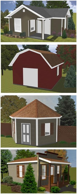 Free Shed Blueprints - Download free plans, by CabinsAndSheds.com, for building any of four unusual sheds.